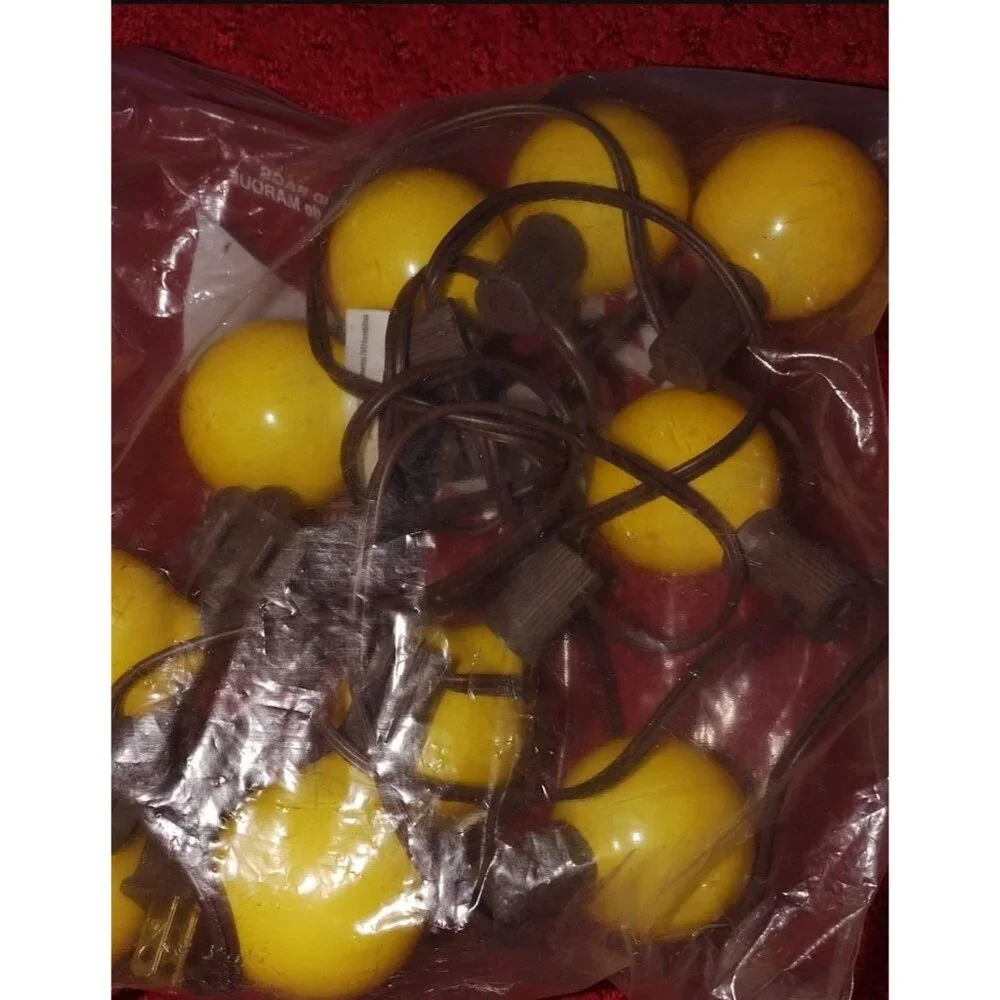 Warm Yellow Globe String Lights 10 Bulbs Indoor/Outdoor Brown Wire 8 Ft Plug-In